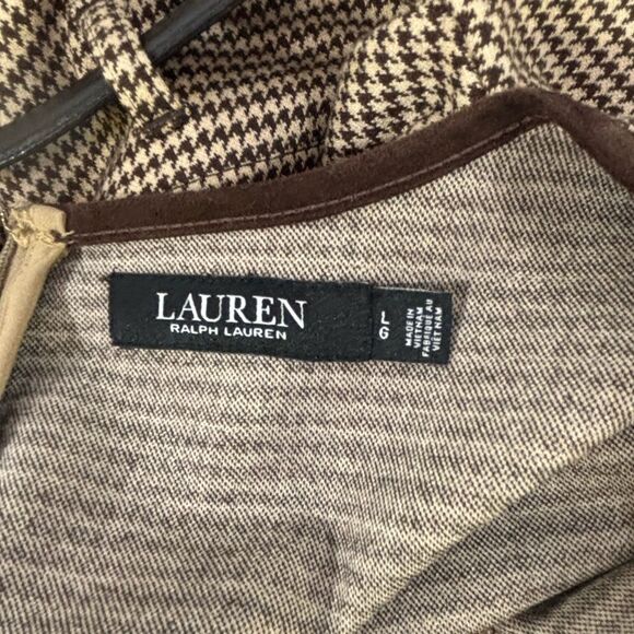 Lauren Ralph Lauren Brown Tan Houndstooth Academia Corporate Sheath Dress Size L - Picture 4 of 12
